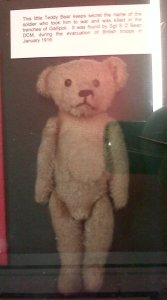 This teddy bear at the Royal Welsh museum in Brecon belonged to a Welsh soldier killed at Gallipoli